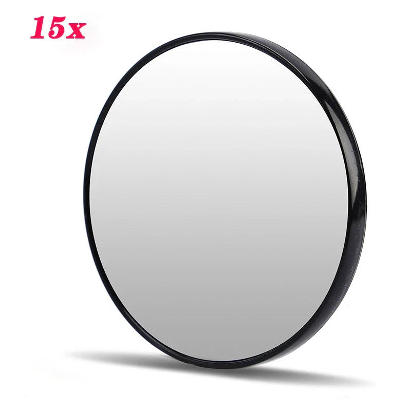 A high-definition magnifying mirror with a strong suction cup attachment for hands-free use in the bathroom or on the go.