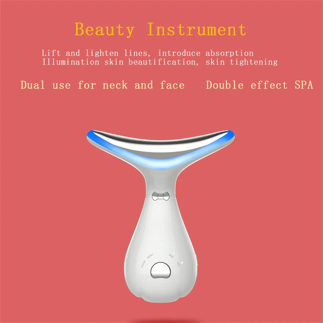 Color Light Neck Beauty Instrument - Neck Massaging Device with Vibration and Color-Changing Light Therapy
