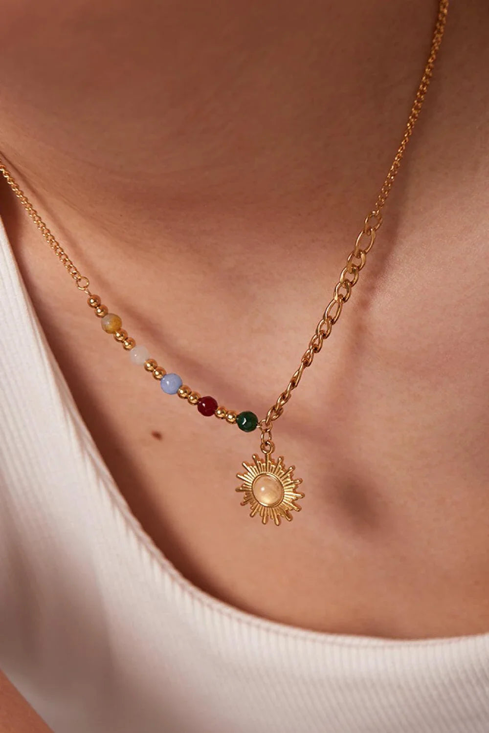 Radiant Opal Sun Pendant Necklace - Premium Titanium Steel Necklace with Captivating Opal-Infused Sun Pendant
