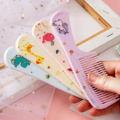 Adorable green animal-themed kids hairstyling comb set with fine-toothed and pointed tail combs