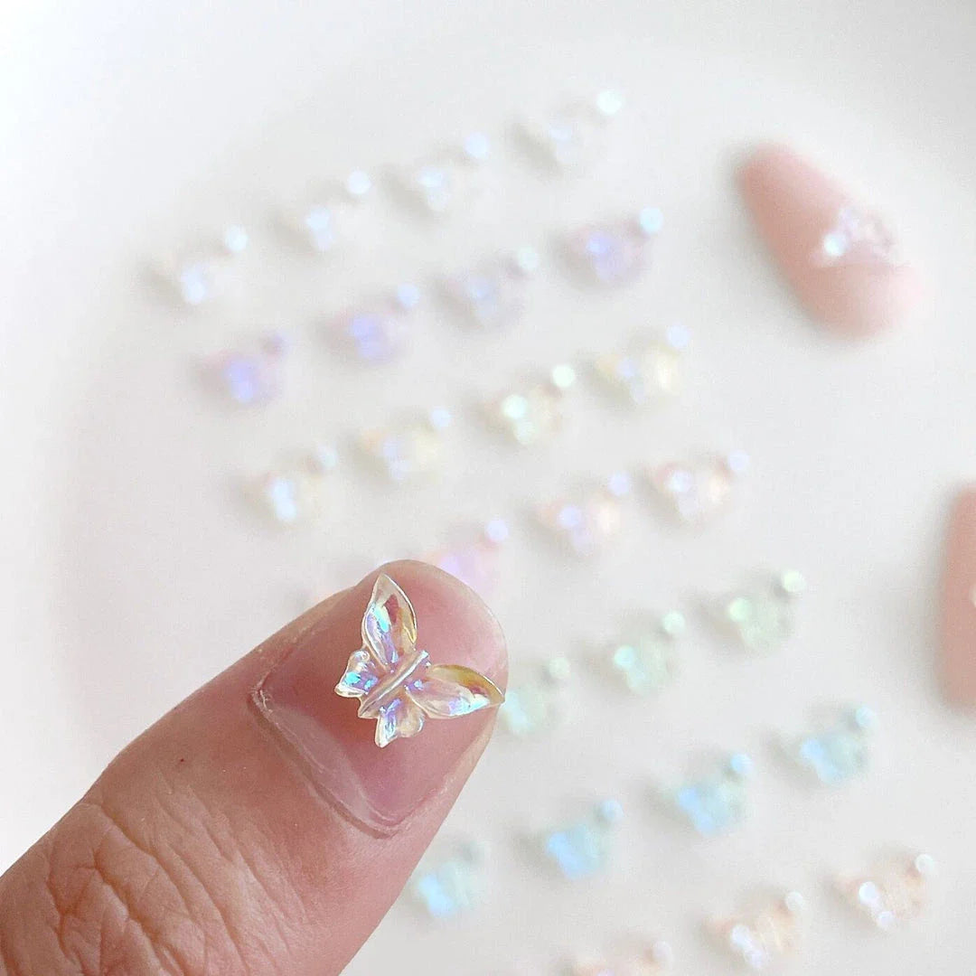 Aurora Butterfly Nail Charms - Iridescent 3D Acrylic Nail Decorations in a Mix of Butterfly Designs