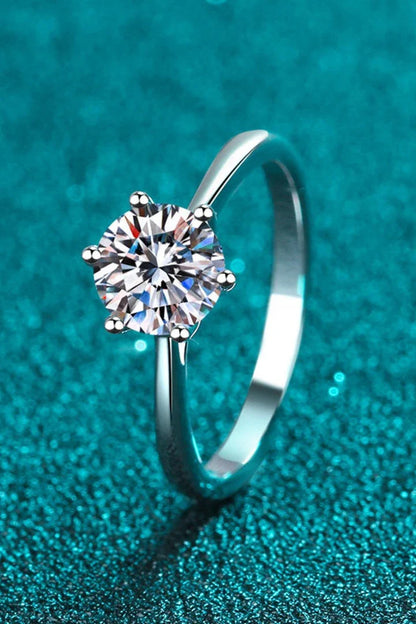 Elegant Moissanite 6-Prong Adjustable Ring in 925 Sterling Silver with Sparkling Moissanite Center Stone