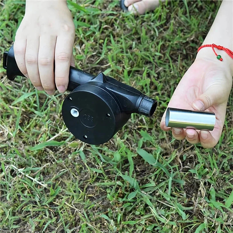 Portable BBQ air blower with hand-cranked design for quick and easy grill fire ignition