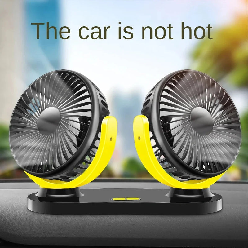 Hhomeenjoy Dual-Head 12/24V Car Fan - Adjustable 3-Speed USB Cooling for Any Vehicle
