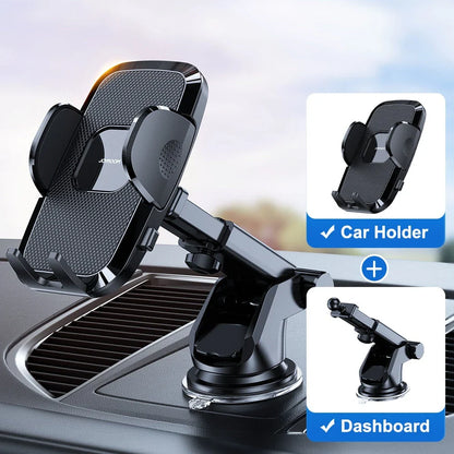 360-degree rotating car phone holder with flexible arm and universal smartphone compatibility