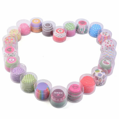 100 pack of eco-friendly, greaseproof cupcake liners in various pastel colors