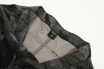 Graffiti camouflage print straight-leg jeans with a high-waist design for a flattering, comfortable fit
