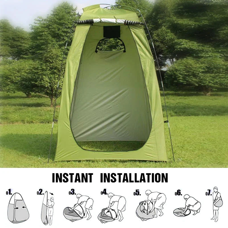 Premium Portable Privacy Shower Tent with waterproof, UV-protected fabric and sturdy fiberglass structure for outdoor adventures