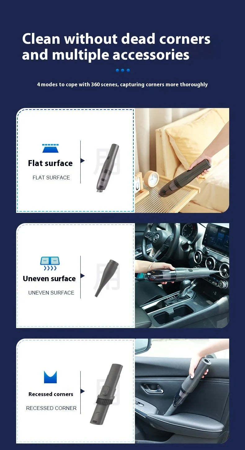 Cordless vacuum cleaner with wireless charging capabilities, powerful suction, and versatile blower function for cleaning home and car