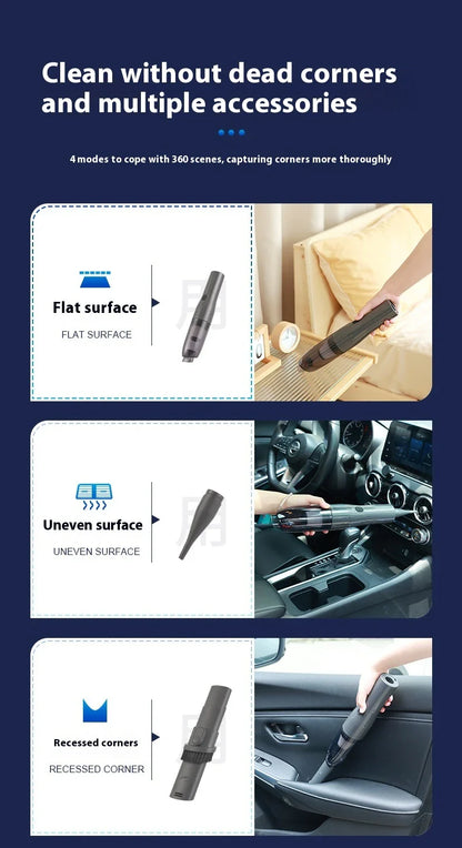 Cordless vacuum cleaner with wireless charging capabilities, powerful suction, and versatile blower function for cleaning home and car