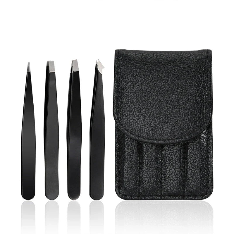 Professional Eyebrow Tweezers Set - 4-Piece Stainless Steel Grooming Kit for Precision Brow and Lash Care