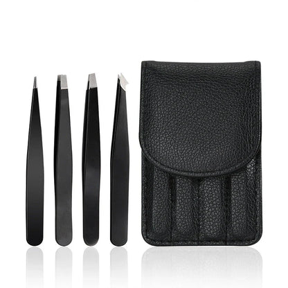 Professional Eyebrow Tweezers Set - 4-Piece Stainless Steel Grooming Kit for Precision Brow and Lash Care