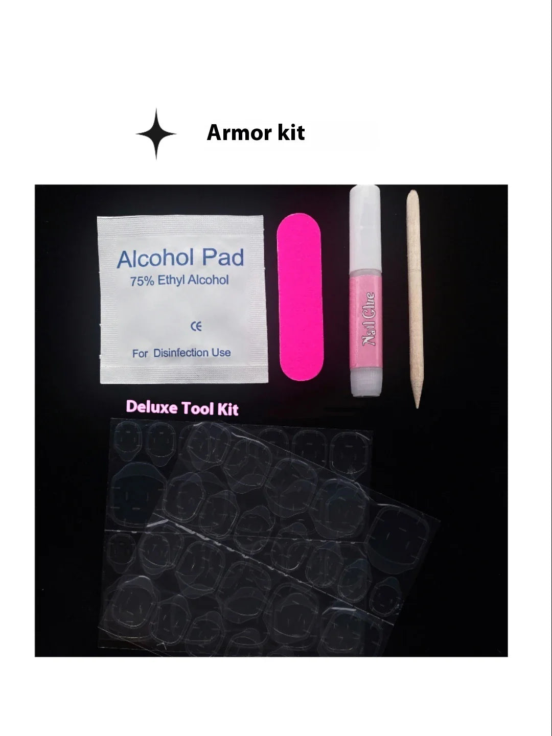 Handmade premium almond-based nail armor with a French manicure design, available in custom-fitted sizes and a macaron-inspired color palette