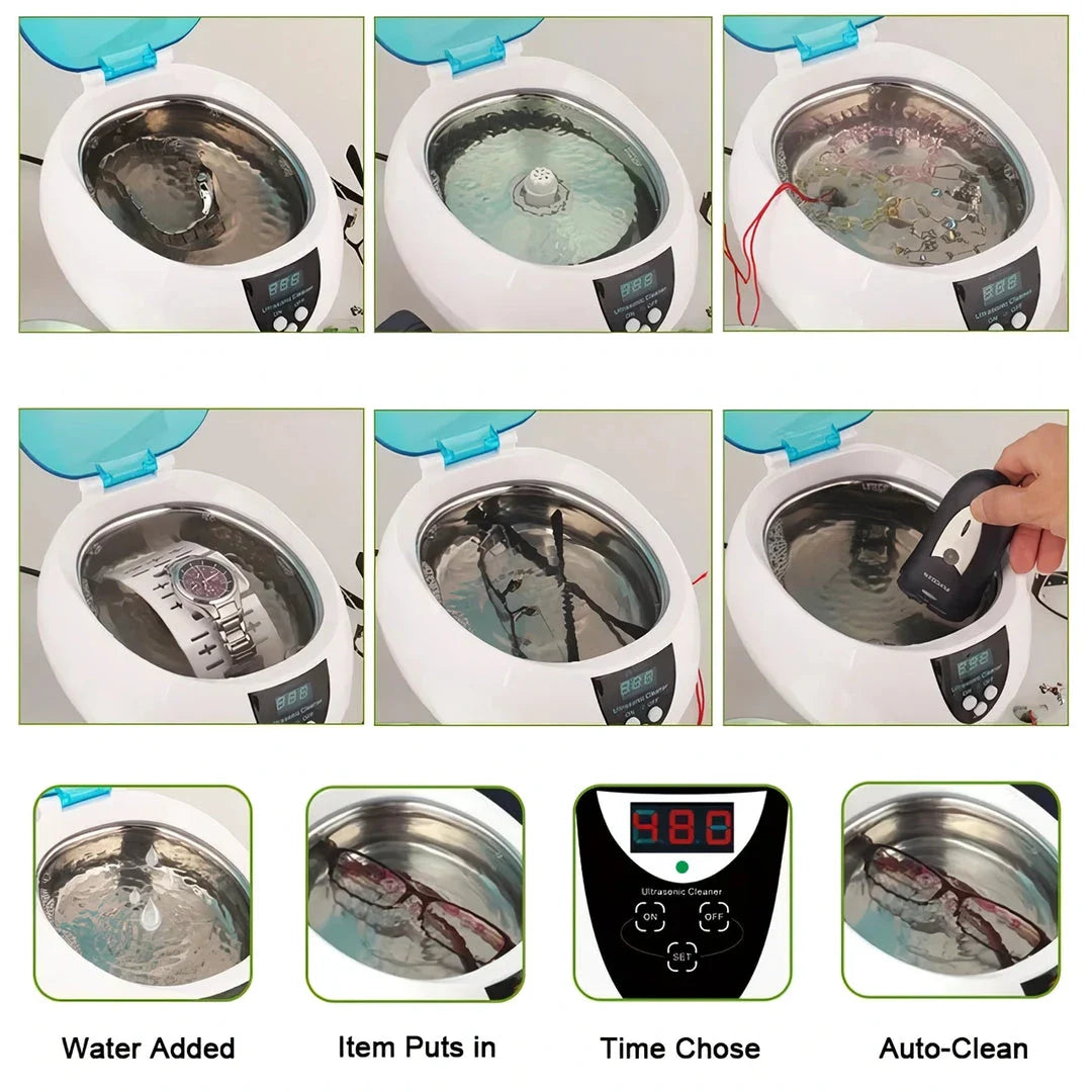 750ML Ultrasonic Jewelry Cleaner with 5 Timers for Cleaning Jewelry, Glasses, Watches, and More