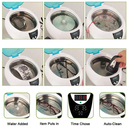 750ML Ultrasonic Jewelry Cleaner with 5 Timers for Cleaning Jewelry, Glasses, Watches, and More