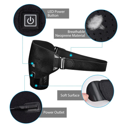 Adjustable electric heat therapy shoulder brace with customizable temperature settings for soothing pain relief