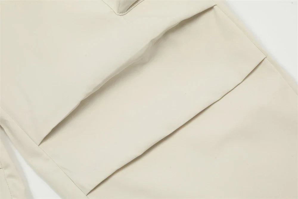 Premium pleated overalls for men with ribbon pockets, available in black and apricot colors, sizes S-XL