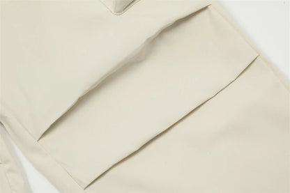 Premium pleated overalls for men with ribbon pockets, available in black and apricot colors, sizes S-XL