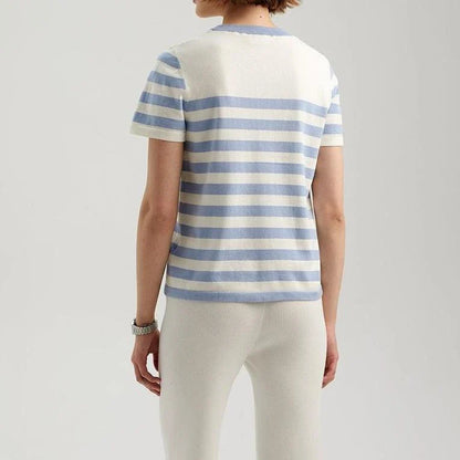 Fashionable striped knit t-shirt with a slim, flattering fit and timeless style