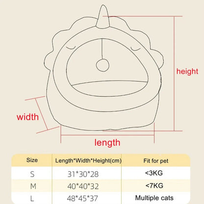 Cozy cat bed with plush cushion in various colors, providing a warm and comfortable winter retreat for cats and small dogs.