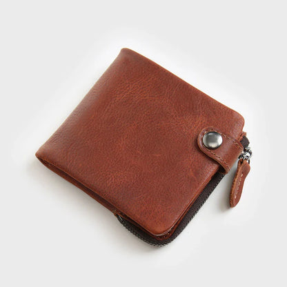 Premium leather wallet for men in a classic horizontal square shape, featuring a simple plain pattern and compact size for everyday use.