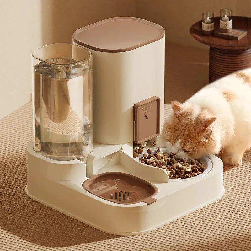 Ceramic and polypropylene automatic cat feeder with a large capacity water dispenser for easy pet care