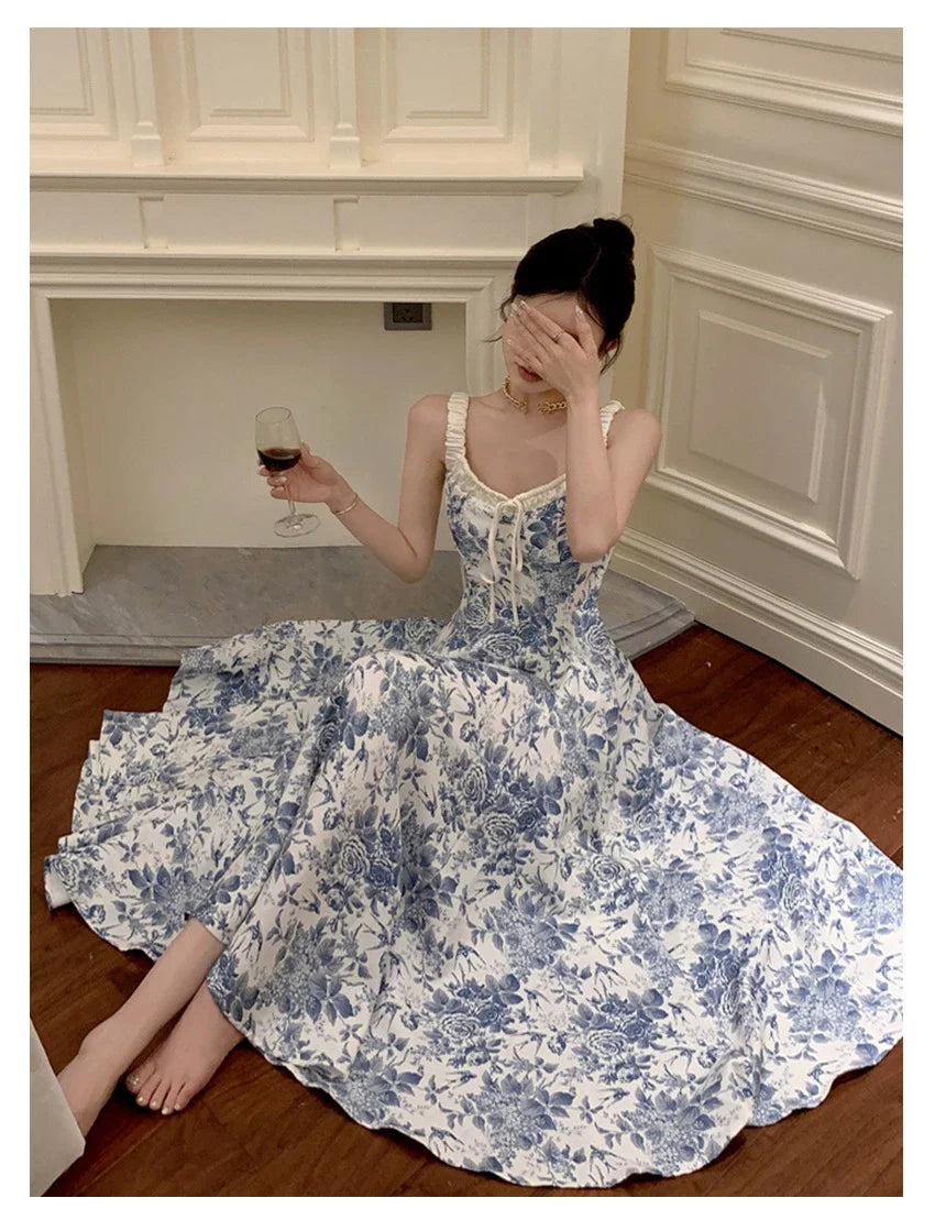 Trendha Retro Floral Strap Dress with A-line silhouette and adjustable straps for a flattering fit