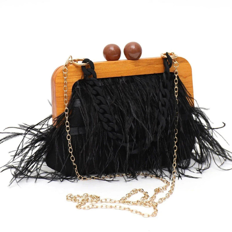 Hhomeenjoy Elegant Feather Evening Clutch with Chic Acrylic Chain