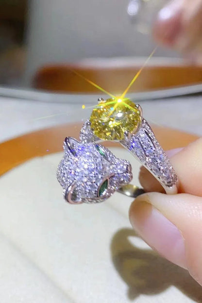 Elegant 2-Carat Yellow Moissanite Cocktail Ring with Adjustable Bypass Design in 925 Sterling Silver and Platinum Plating
