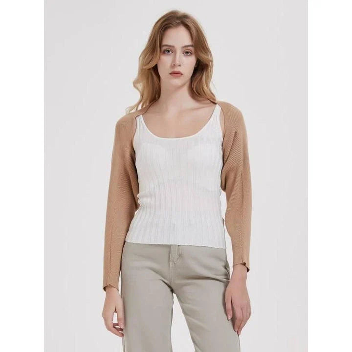 Cozy and chic long sleeve knit crop top cardigan in black, ivory, and camel colors