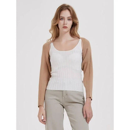 Cozy and chic long sleeve knit crop top cardigan in black, ivory, and camel colors