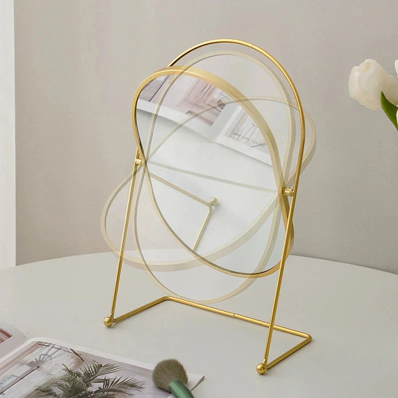 Large minimalist desktop makeup mirror in black color with modern, sleek design for use in dorms, bedrooms, or dressing areas