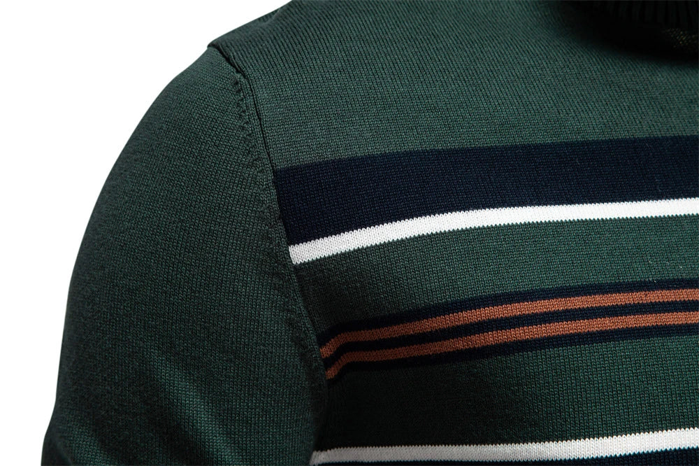 Cozy autumn and winter half-zip sweater in green, dark blue, khaki, and light gray colors