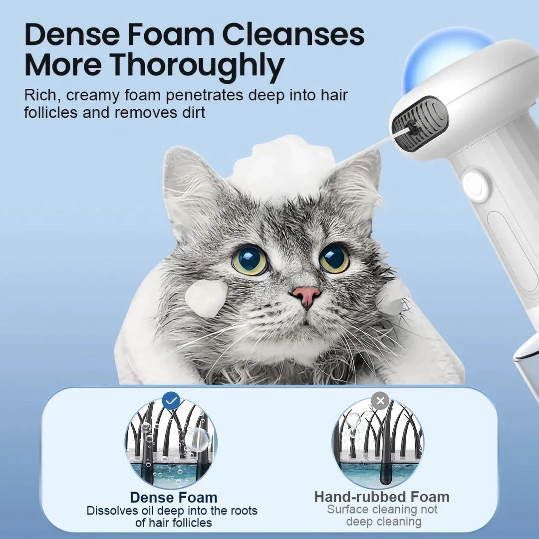 Automatic pet foam bath dispenser with white color and large 400ml capacity for convenient and hassle-free pet grooming