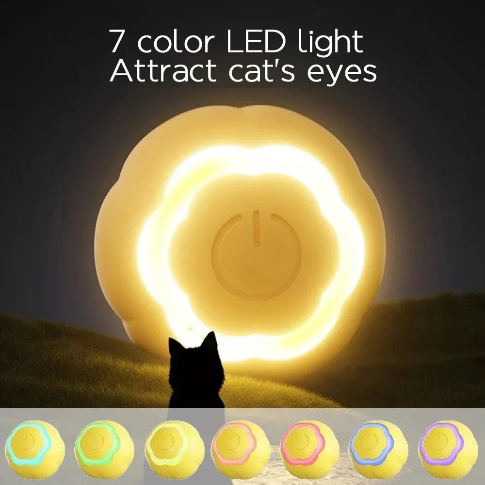 Interactive LED cat toy ball with automatic movements, smart obstacle avoidance, and colorful LED lights for engaging playtime