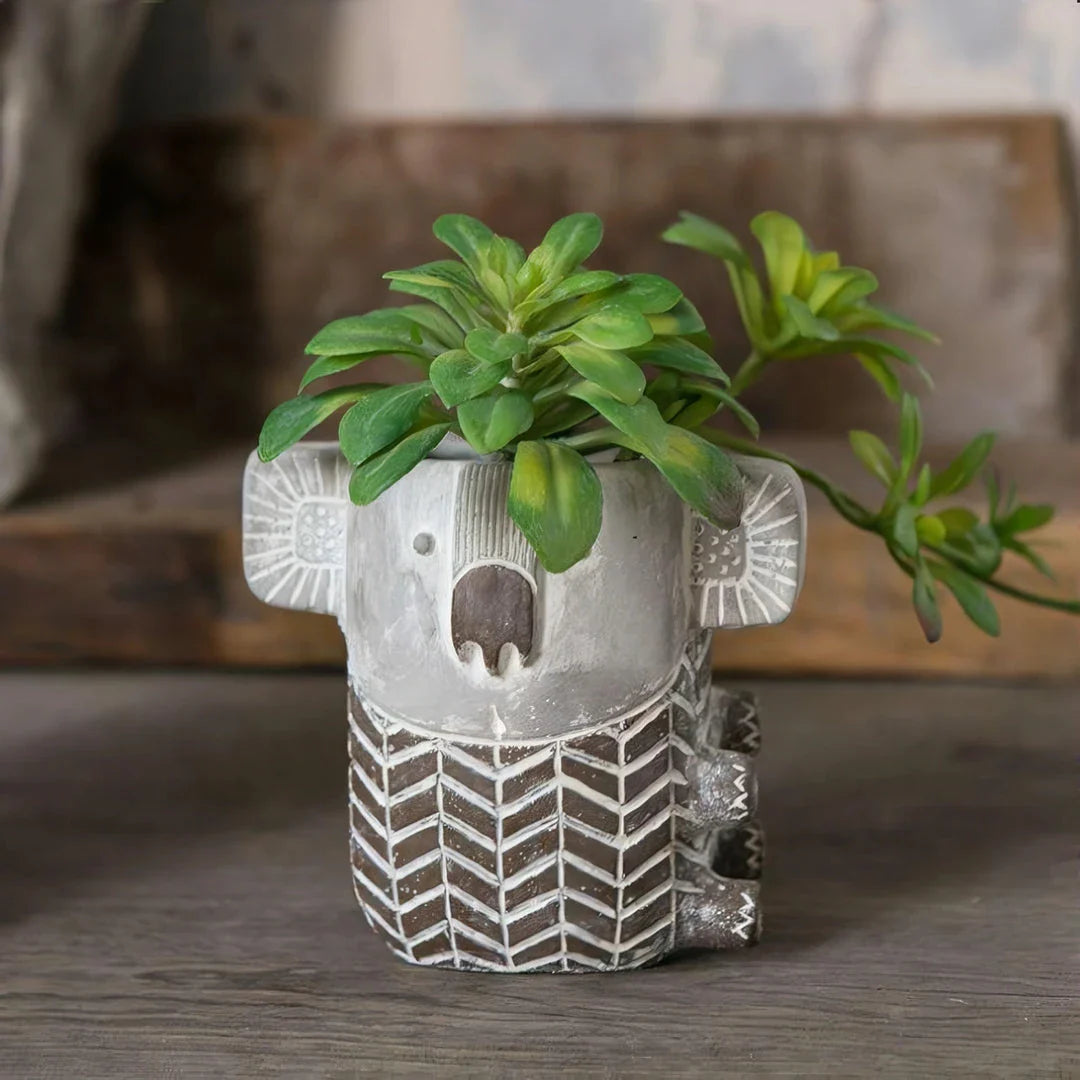Retro Koala Cement Planter in Small and Large Sizes, Ideal for Succulents and Flowers, Decorative Home and Office Accessory