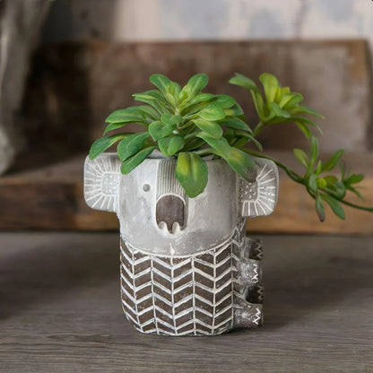 Retro Koala Cement Planter in Small and Large Sizes, Ideal for Succulents and Flowers, Decorative Home and Office Accessory