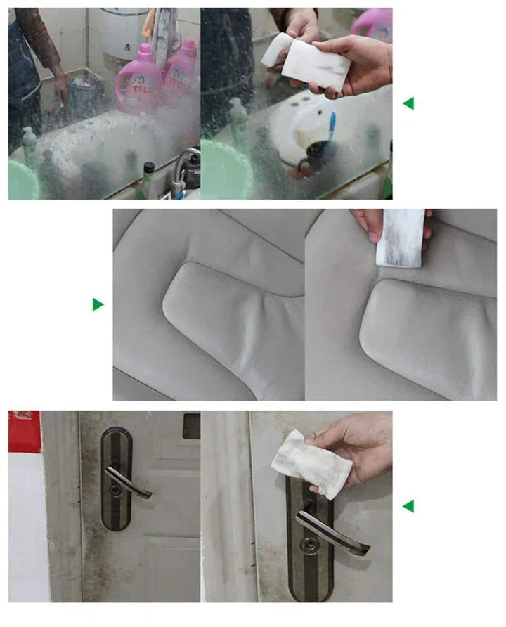 A set of 10 white melamine cleaning sponges, versatile and effective for removing stubborn stains and grime from various surfaces
