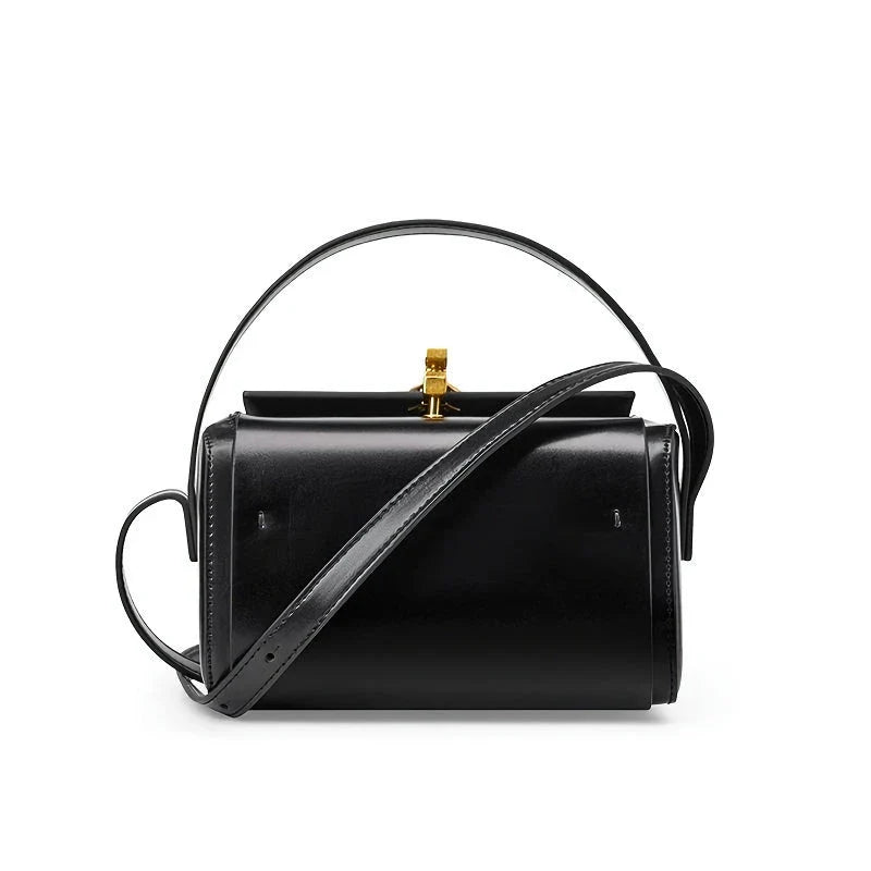 Luxury Genuine Leather Small Square Shoulder Bag in Black, Milk Apricot, Gray Blue, and Beige colors