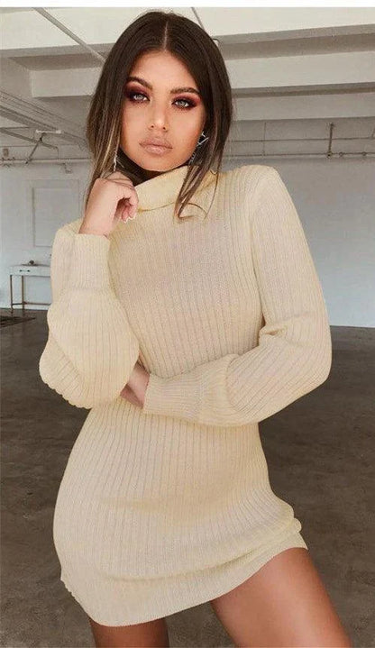 Cozy long sleeve ribbed knit casual dress in solid colors for everyday wear and comfort