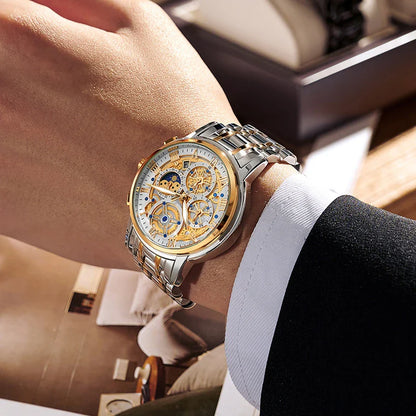 Premium quartz multifunction waterproof watch for men with stainless steel band and various color options