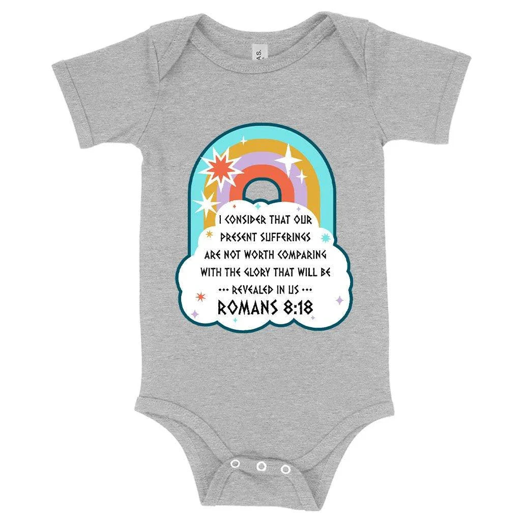 Soft, comfortable Bible verse onesie in mauve triblend fabric for newborns and growing babies up to 24 months