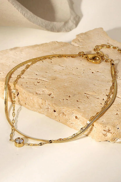 Rhinestone Double-Layered Bracelet in Gold, made of high-quality stainless steel with extendable design