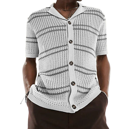A classic men's knit cardigan with a stylish short-sleeve design, perfect for casual summer wear