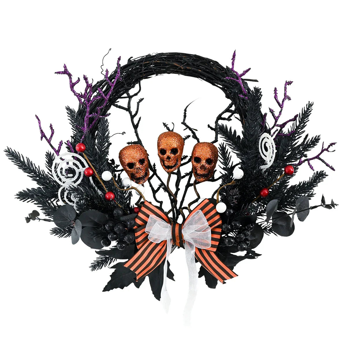 Spooktacular Halloween Skull Wreath with simulated yellow skulls, a chilling yet elegant addition to your holiday decor
