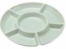 Stylish plastic plate in green and khaki colors, perfect for serving individual snacks or shared platters