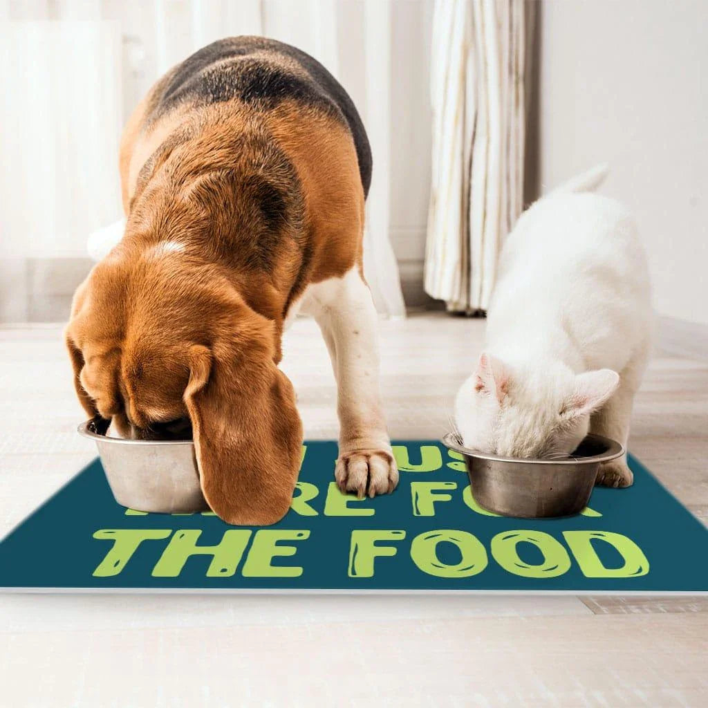 Funny Design Anti-Slip Pet Food Mat for Cats and Dogs - Durable Polyester and Rubber Mat Prevents Messes and Spills