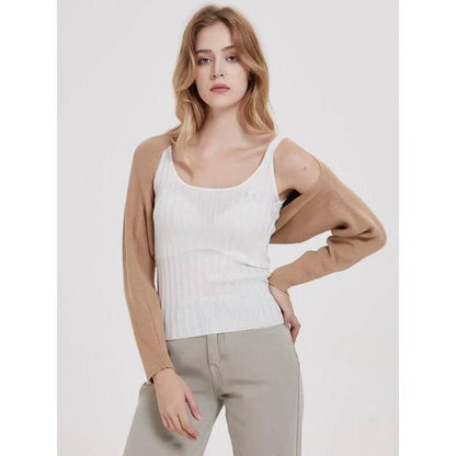 Cozy and chic long sleeve knit crop top cardigan in black, ivory, and camel colors