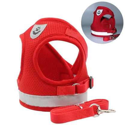 Reflective and breathable pet harness in blue color with adjustable straps and mesh design for safety and comfort