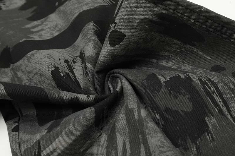 Graffiti camouflage print straight-leg jeans with a high-waist design for a flattering, comfortable fit
